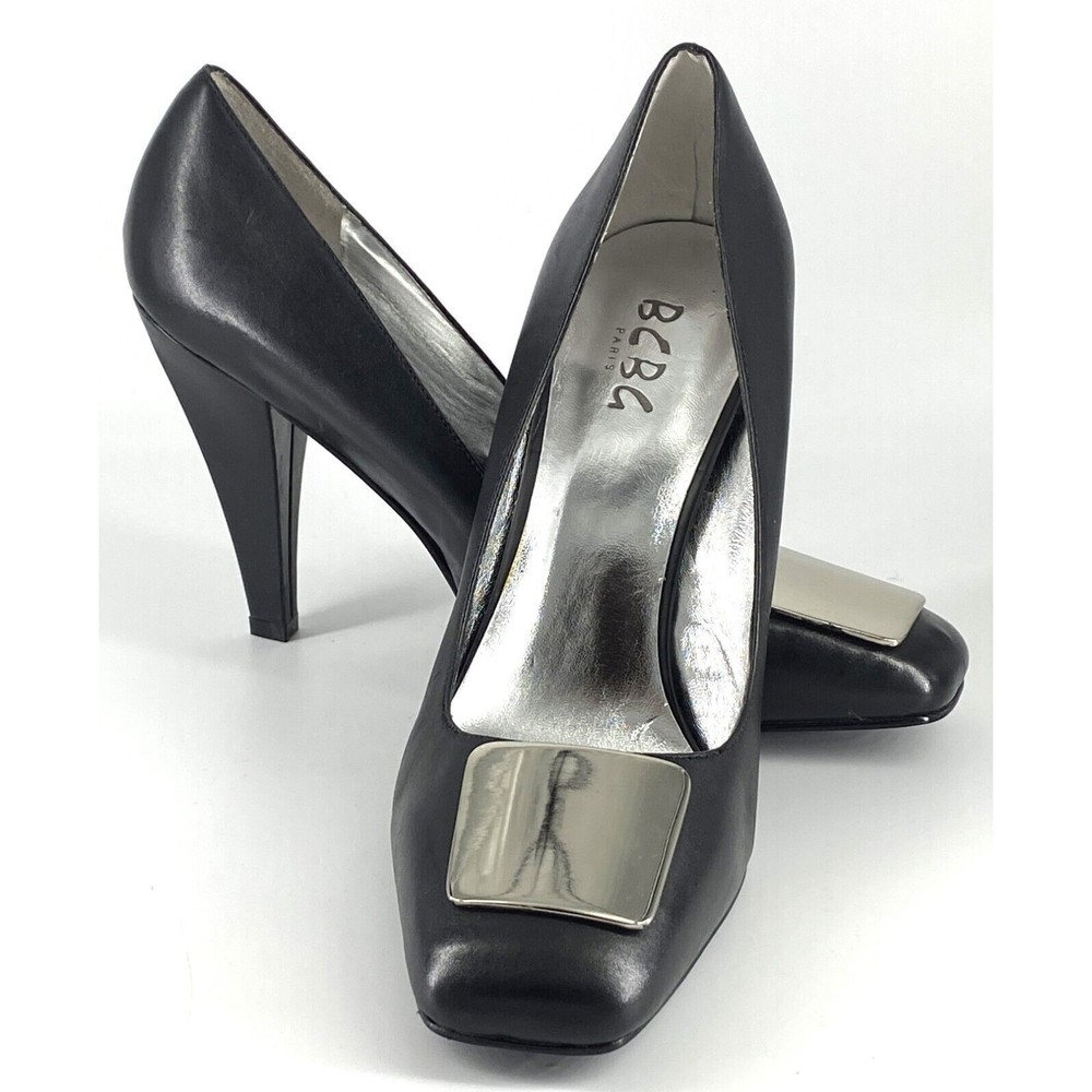 BCBG Paris Black Leather Yasman Pump Heel Shoes Size 9B - 39 -- NWOB